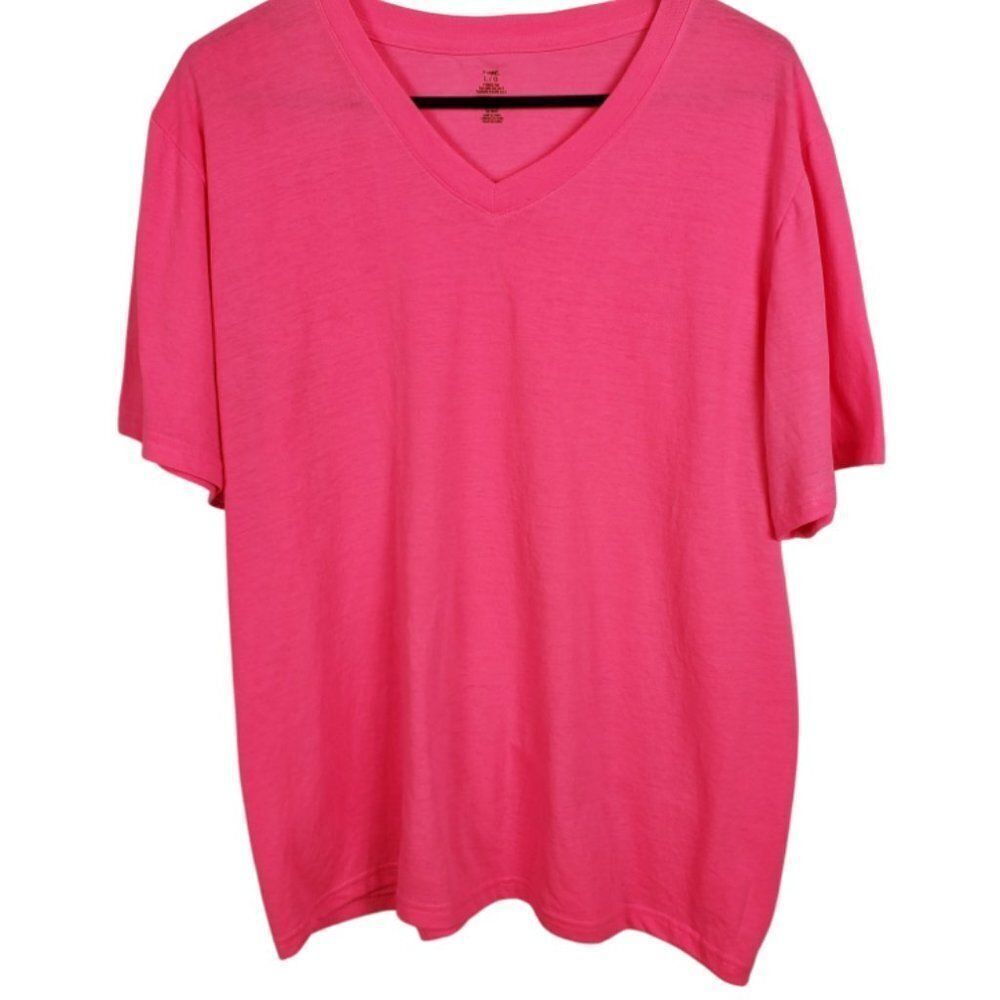 Hot Pink V-Neck Tee | Size L